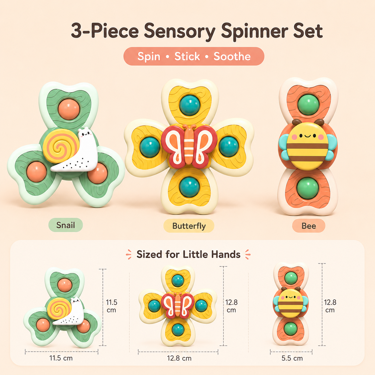๐๐ฆ3 PCS Suction Cup Spinner Toy Set
