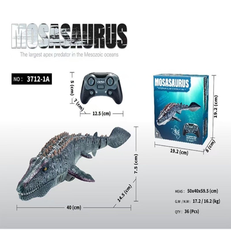Remote Control Mosasaurus Dinosaur Toy with Light & Spray