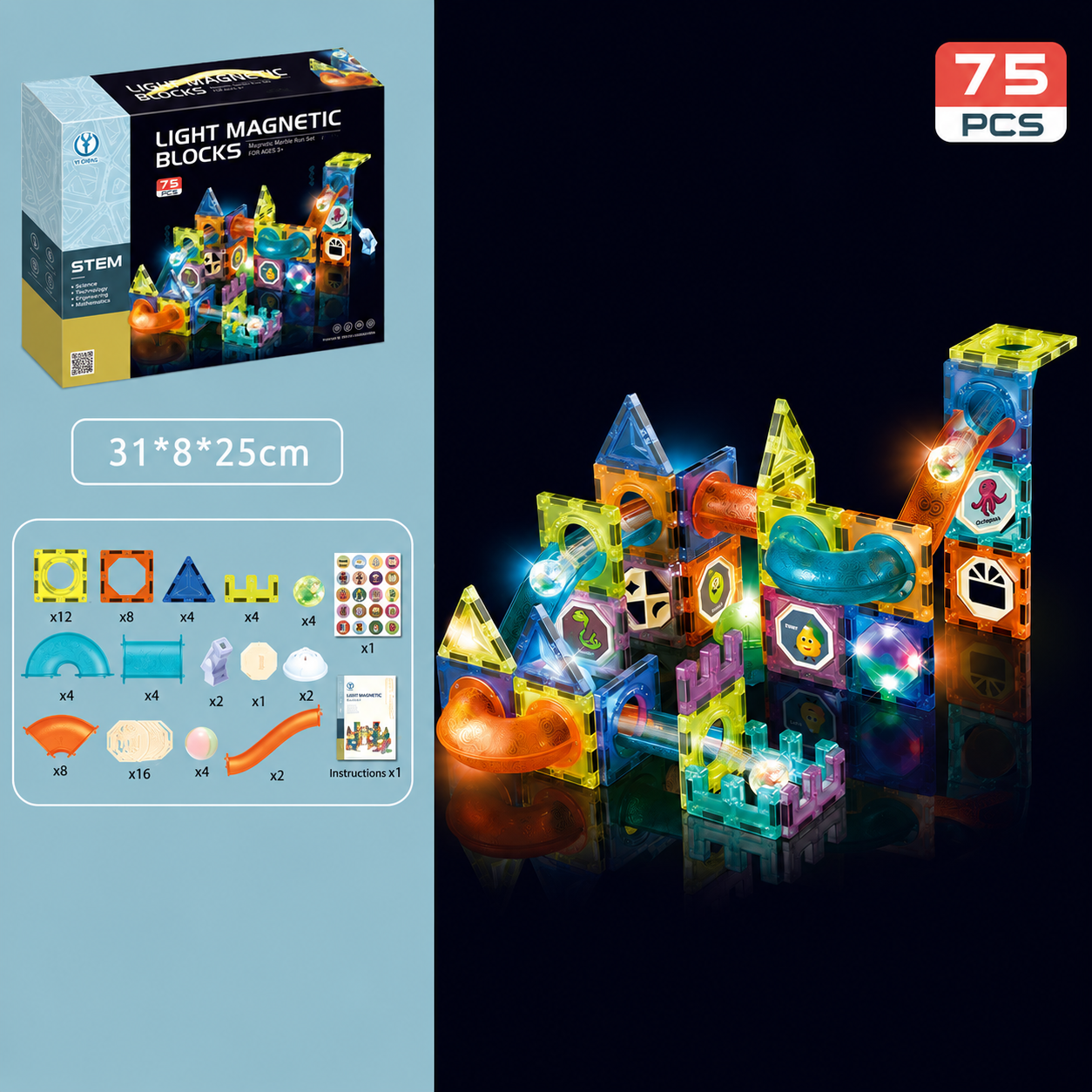 Light-Up Magnetic Marble Run Toy💡