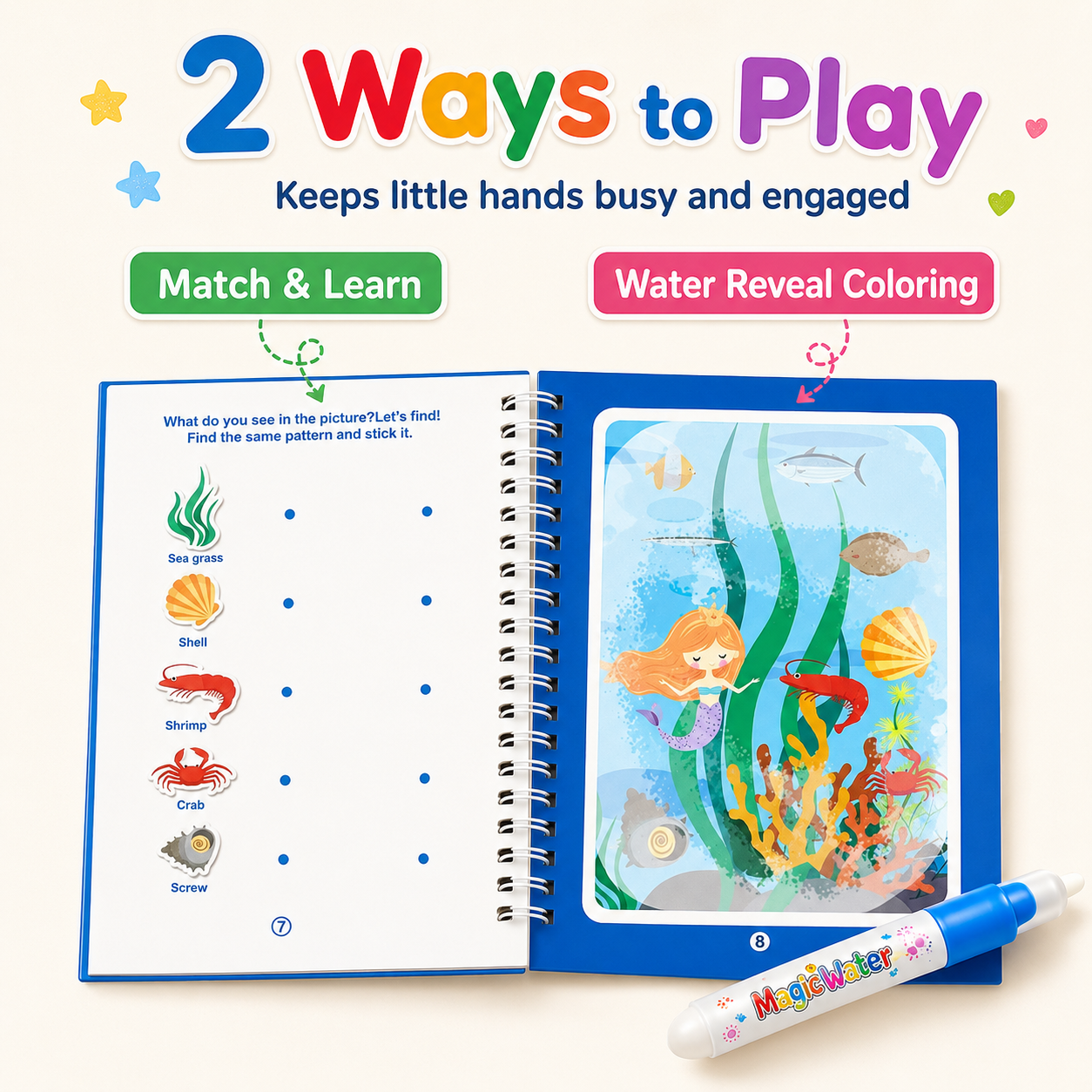 Magic Water Coloring Book-Reusable No-Mess Drawing Activity Set