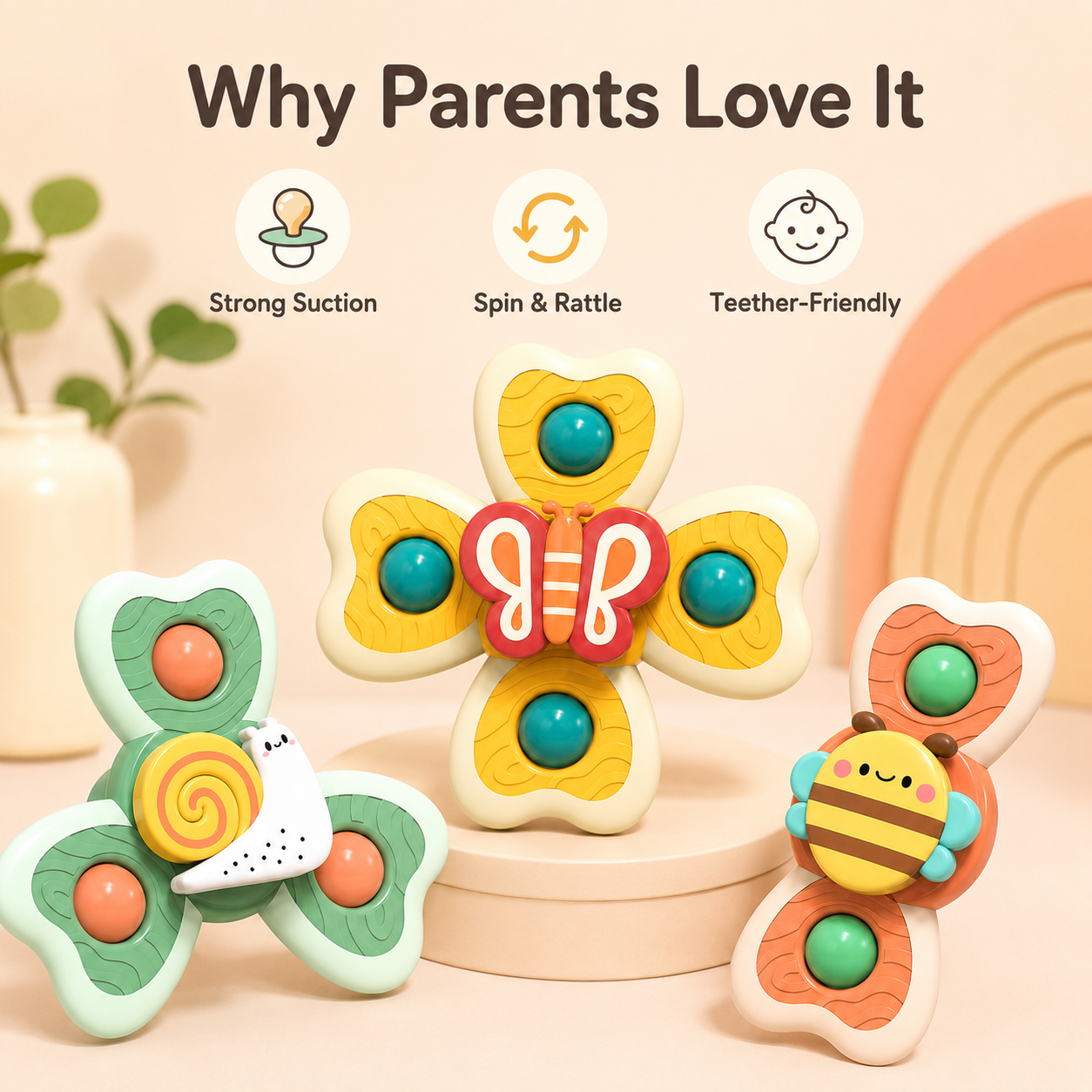🐝🦋3 PCS Suction Cup Spinner Toy Set