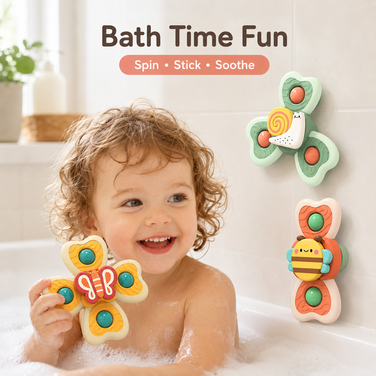 🐝🦋3 PCS Suction Cup Spinner Toy Set