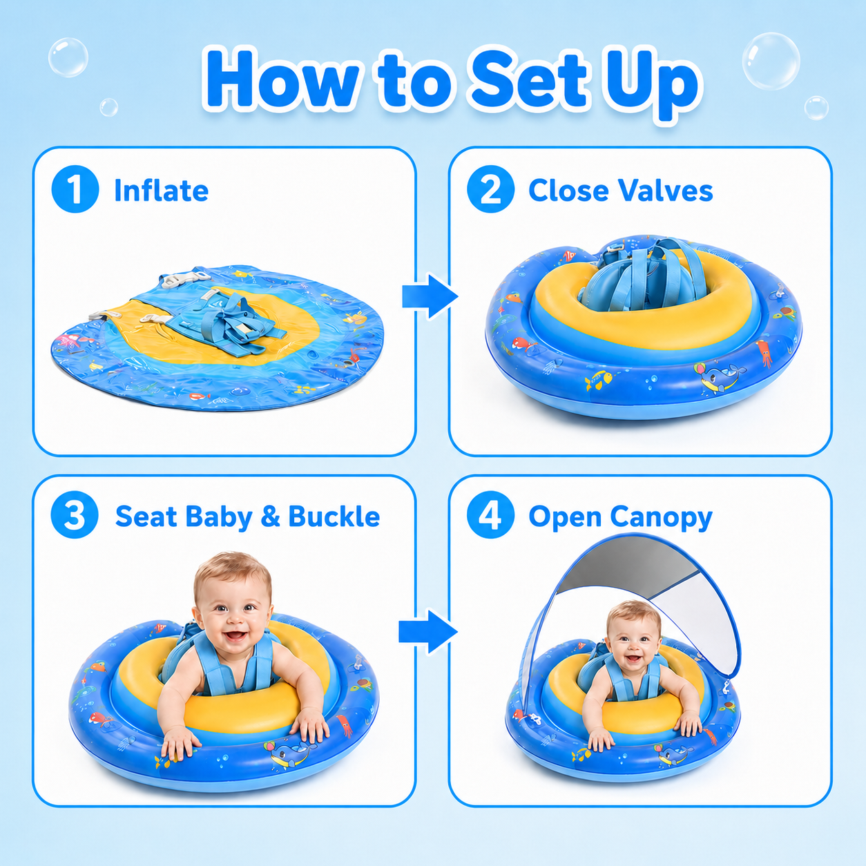 Inflatable Baby Swim Ring with Detachable Sun Canopy