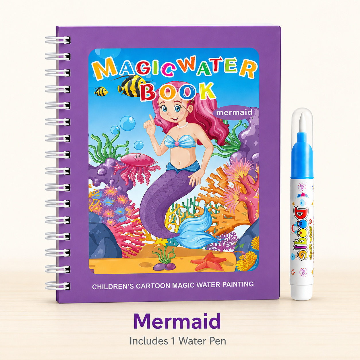Magic Water Coloring Book-Reusable No-Mess Drawing Activity Set
