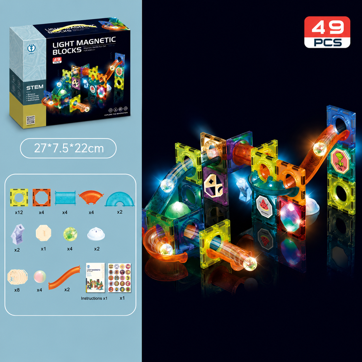 Light-Up Magnetic Marble Run Toy💡