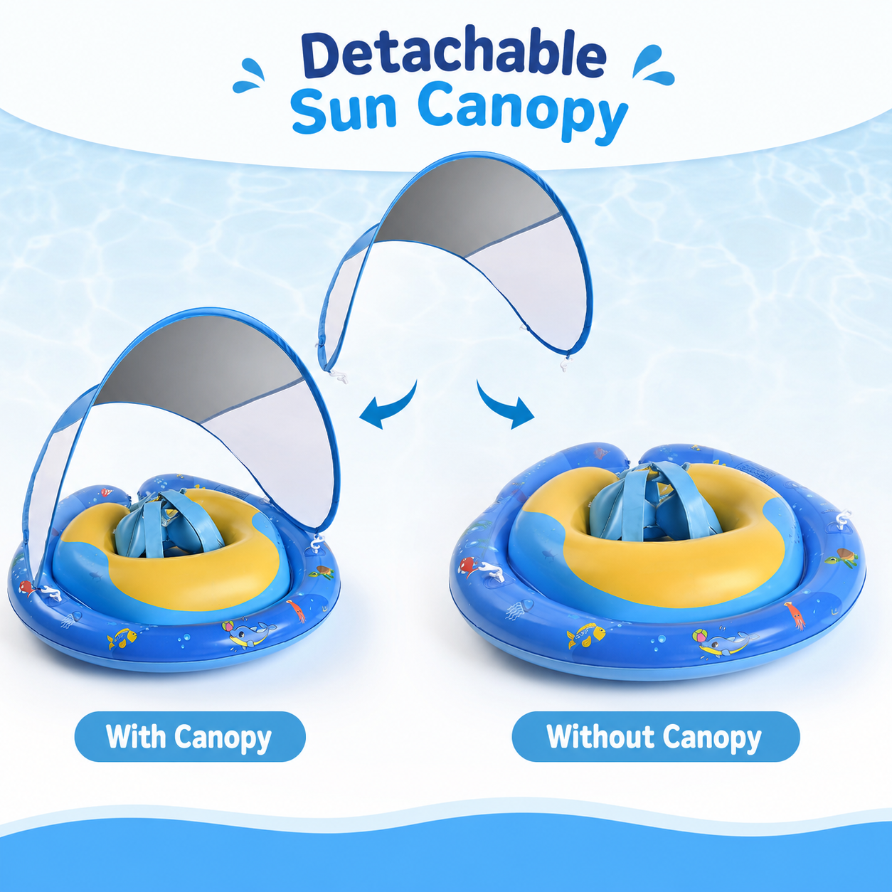 Inflatable Baby Swim Ring with Detachable Sun Canopy