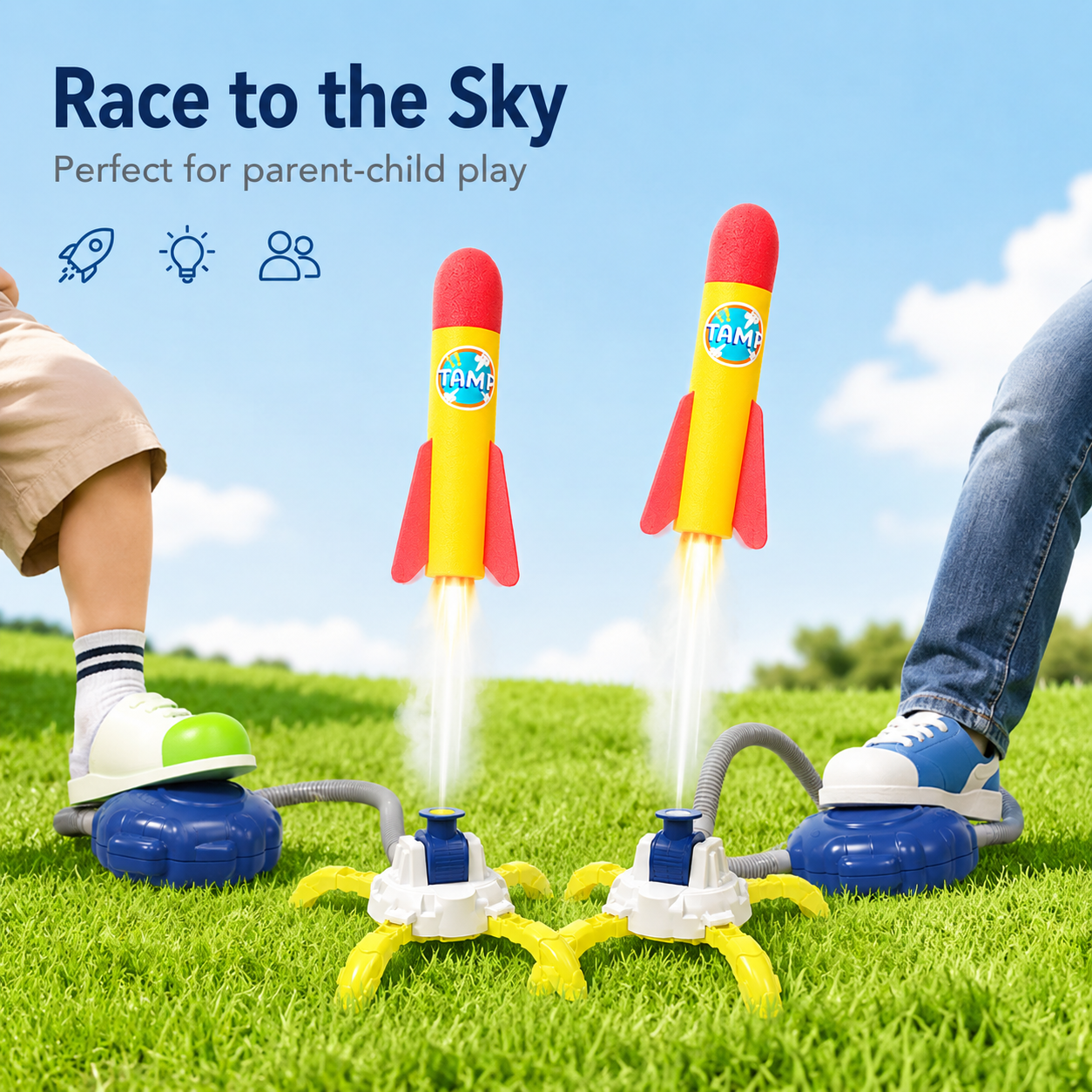 Kids Pedal Rocket Launcher Toy – Glow-in-the-Dark Foam Rockets for Outdoor Fun