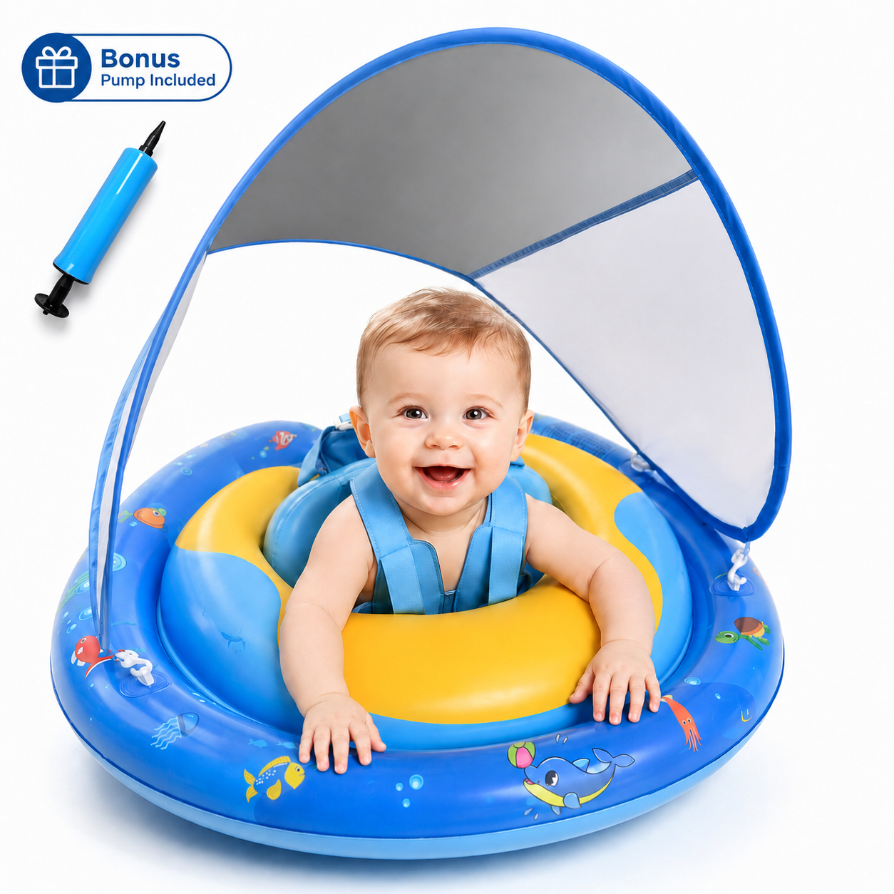 Inflatable Baby Swim Ring with Detachable Sun Canopy